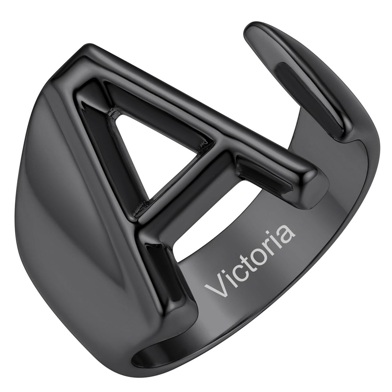 Custom4U Personalized Initial Adjustable Ring Black A
