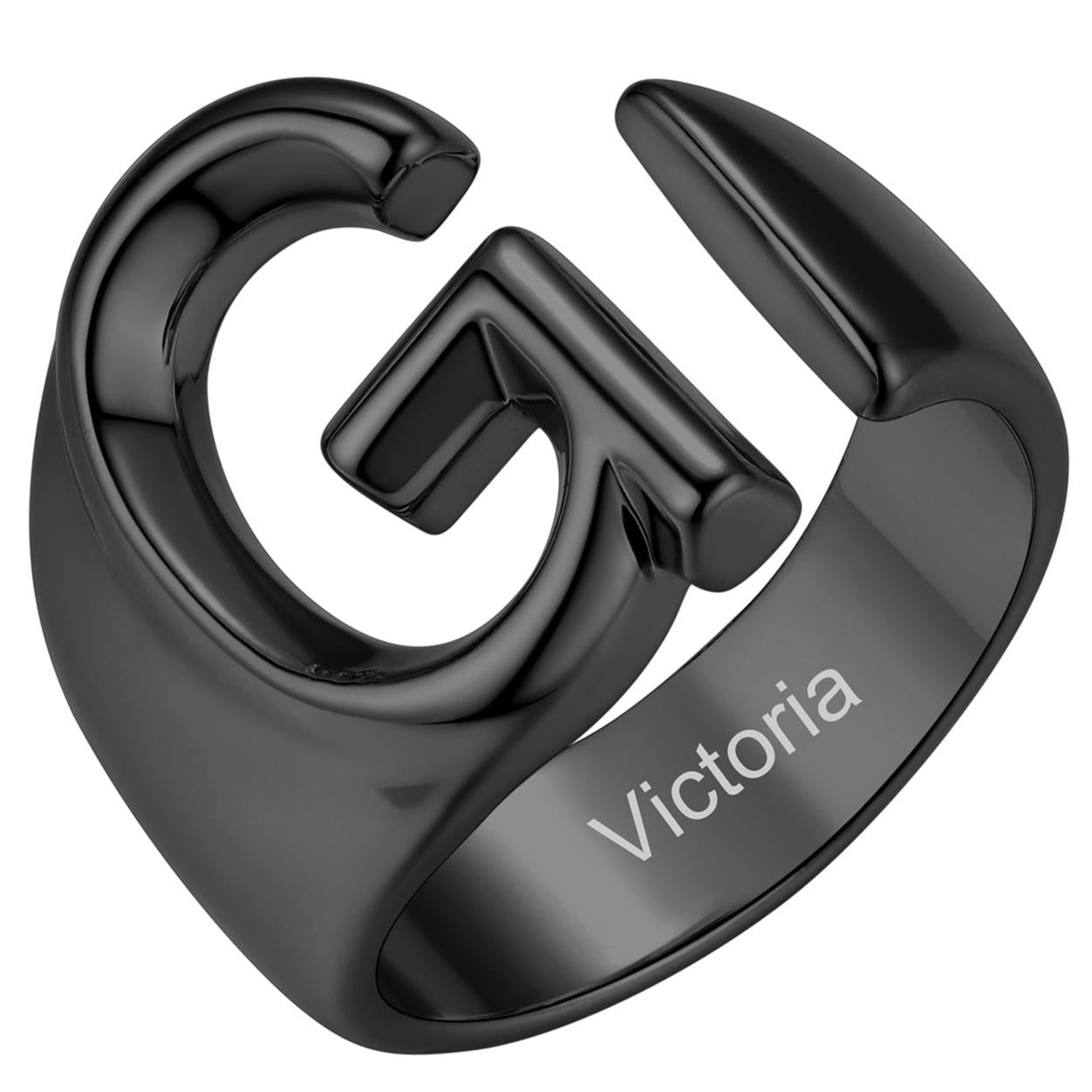 Custom4U Personalized Initial Adjustable Ring Black G