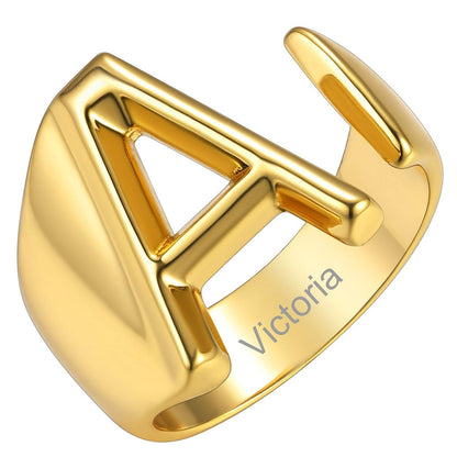 Custom4U Personalized Initial Adjustable Ring Gold A