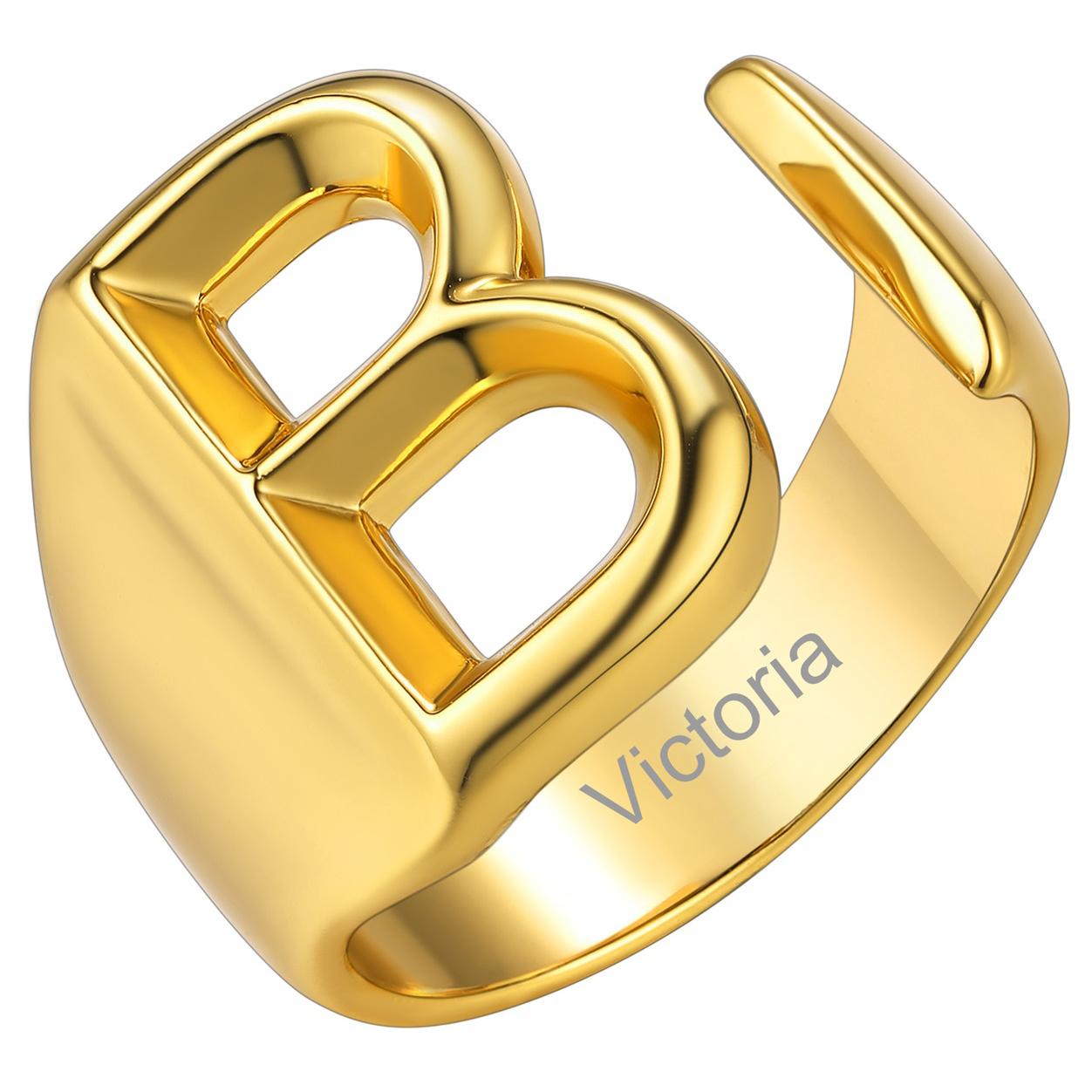 Custom4U Personalized Initial Adjustable Ring Gold B