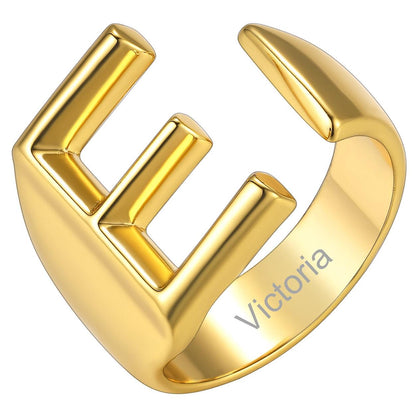Custom4U Personalized Initial Adjustable Ring Gold E