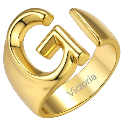Custom4U Personalized Initial Adjustable Ring Gold G