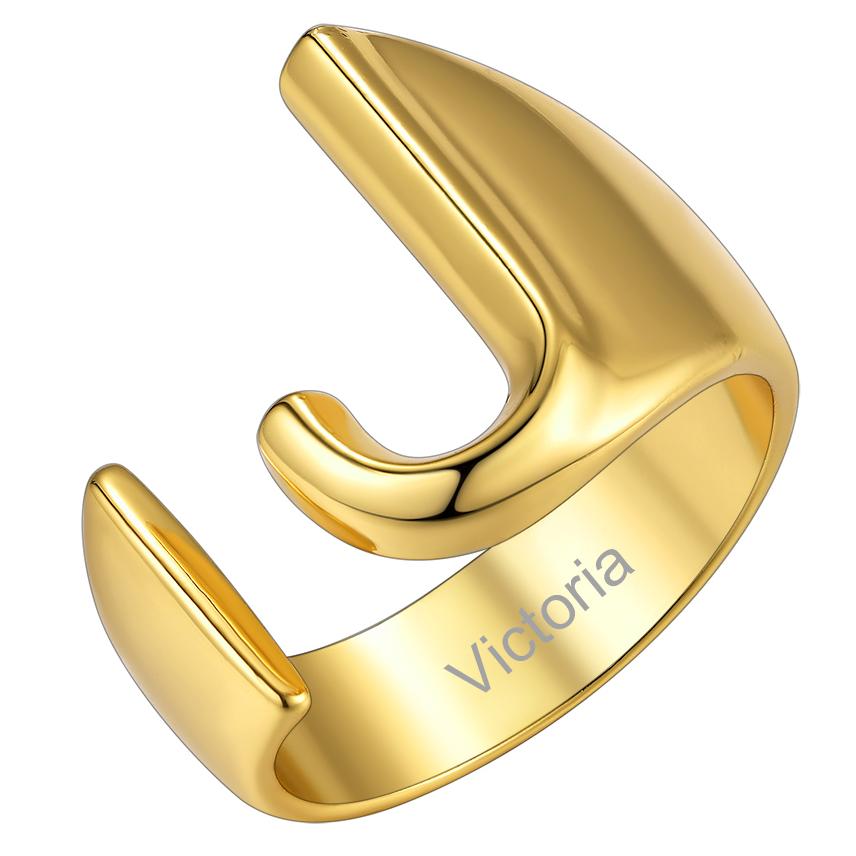 Custom4U Personalized Initial Adjustable Ring Gold J