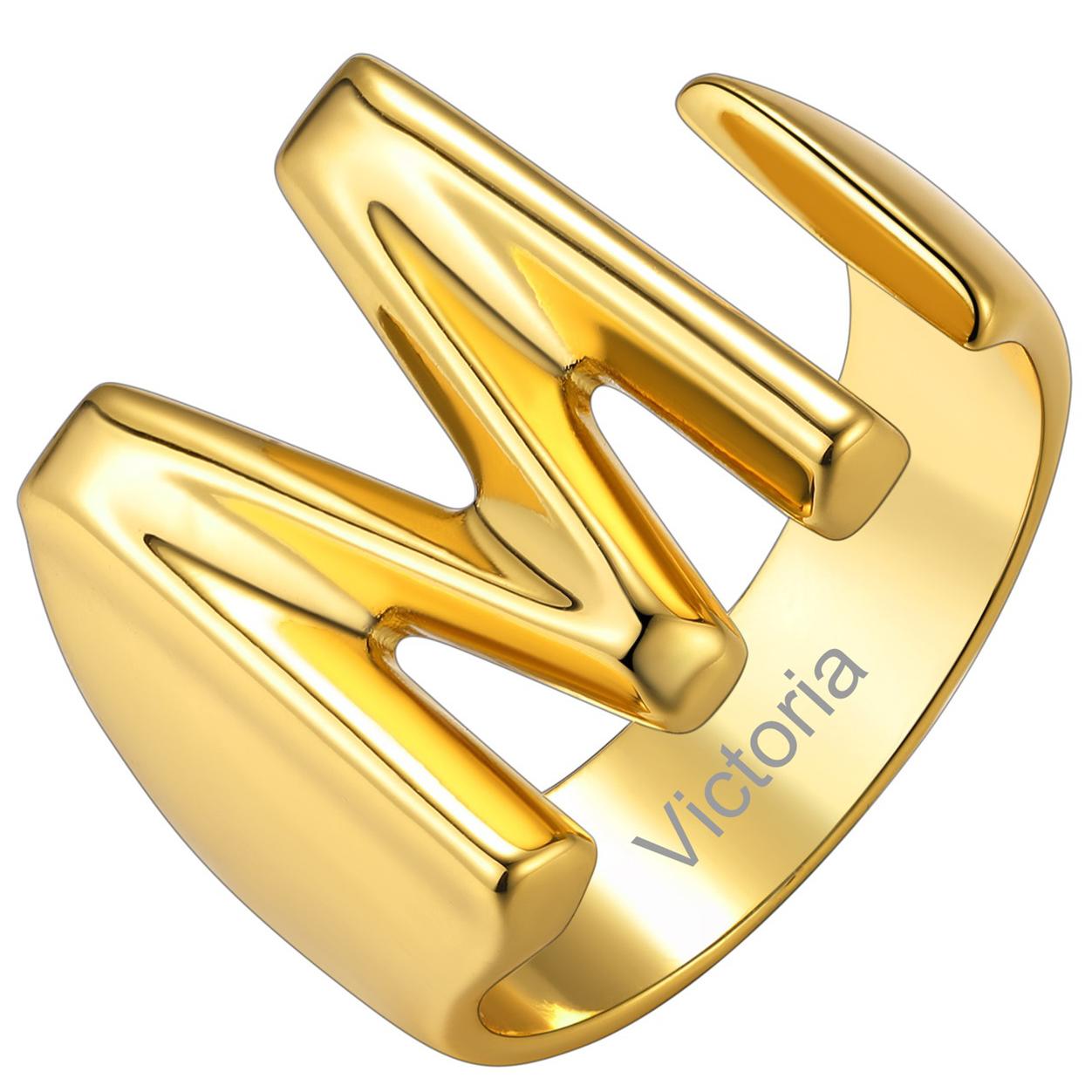 Custom4U Personalized Initial Adjustable Ring Gold M
