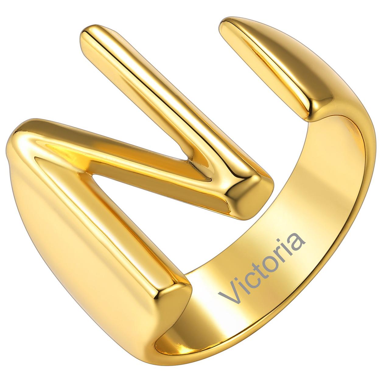 Custom4U Personalized Initial Adjustable Ring Gold N