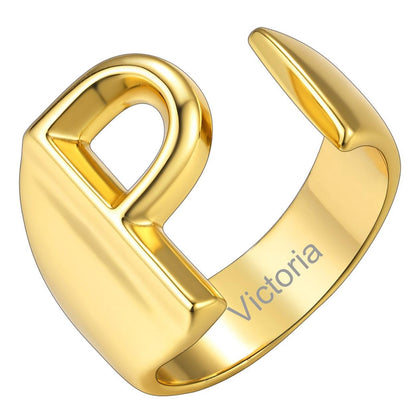 Custom4U Personalized Initial Adjustable Ring Gold P