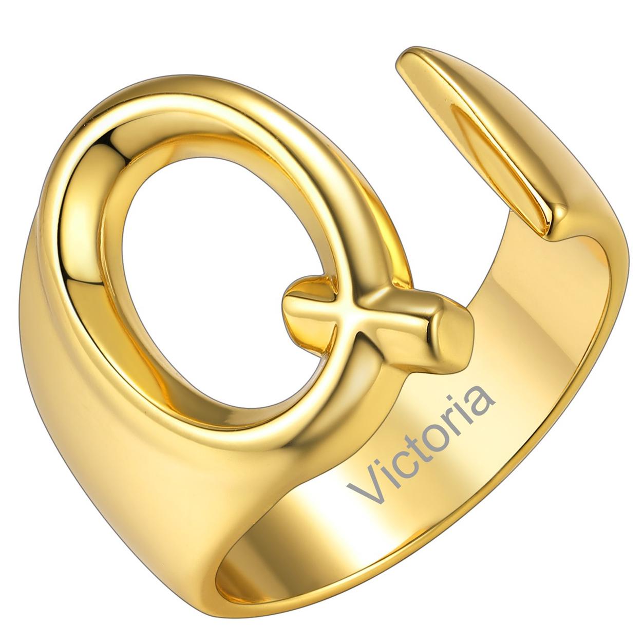 Custom4U Personalized Initial Adjustable Ring Gold Q