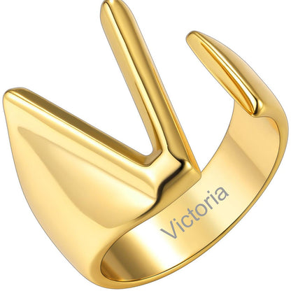 Custom4U Personalized Initial Adjustable Ring Gold V