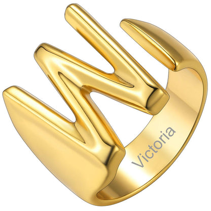 Custom4U Personalized Initial Adjustable Ring Gold W