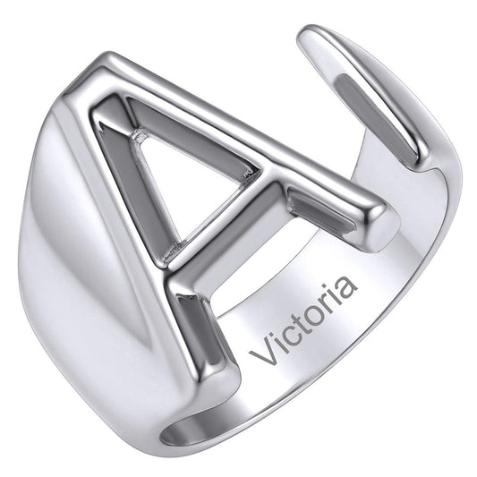 Custom4U Personalized Initial Adjustable Ring Steel A