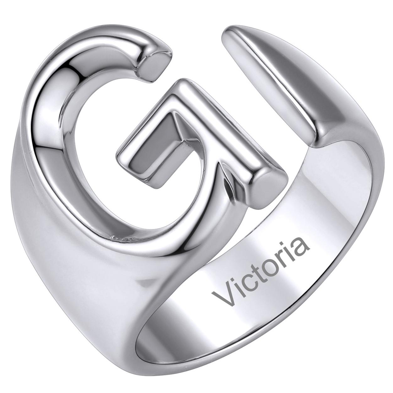 Custom4U Personalized Initial Adjustable Ring Steel G