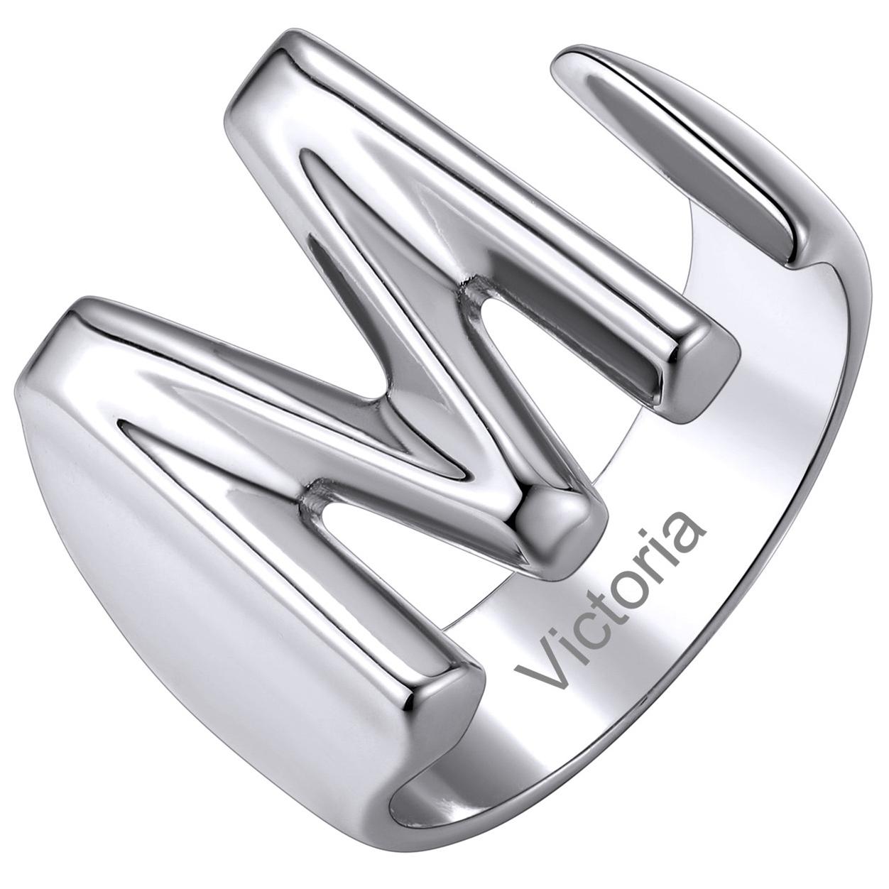 Custom4U Personalized Initial Adjustable Ring Steel M