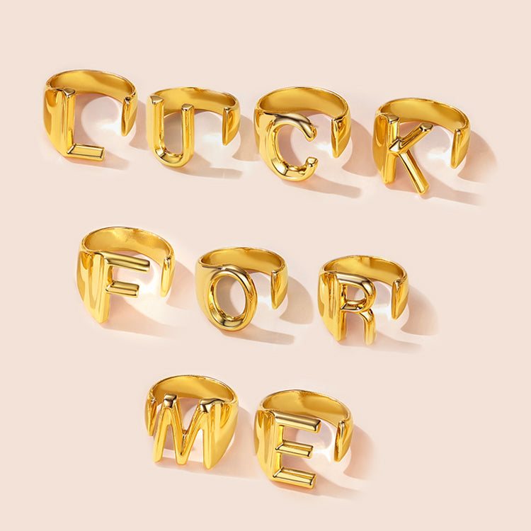 Custom4U Personalized Initial Adjustable Ring with Name Engraved Gold