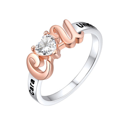 Custom4U Personalized Initial Heart Ring for Women Rose Gold