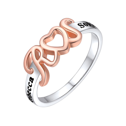 Custom4U Personalized Initial Heart Ring for Women Rose Gold