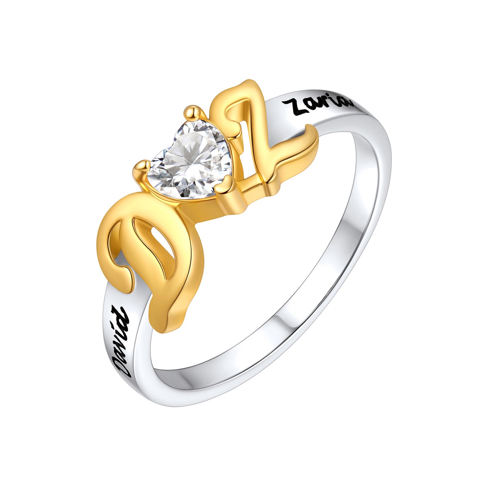 Custom4U Personalized Initial Heart Ring for Women