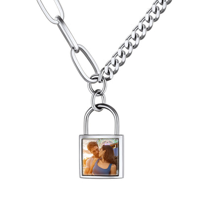 Custom4U Personalized Lock Photo Necklace