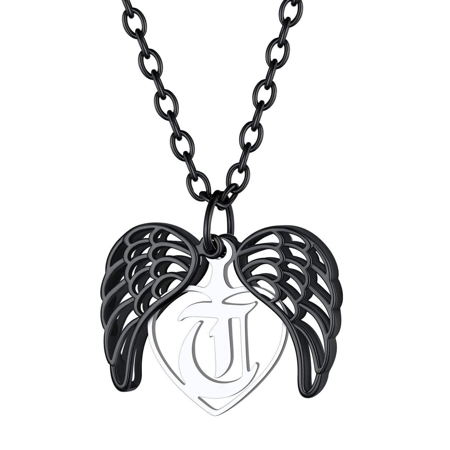 Custom4U Personalized Angel Wings Heart Locket Necklace with Single Initial