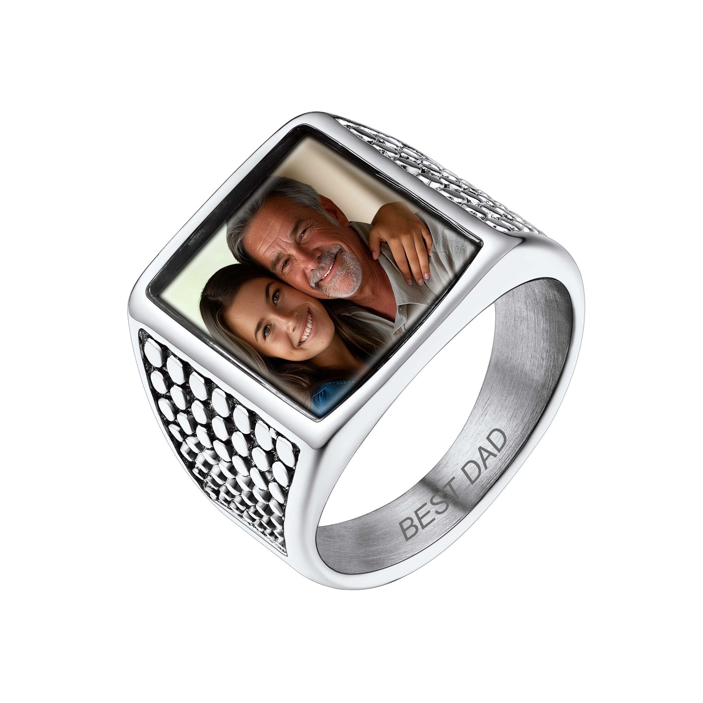 Custom4U Personalized Square Engraved Signet Rings with Pictures