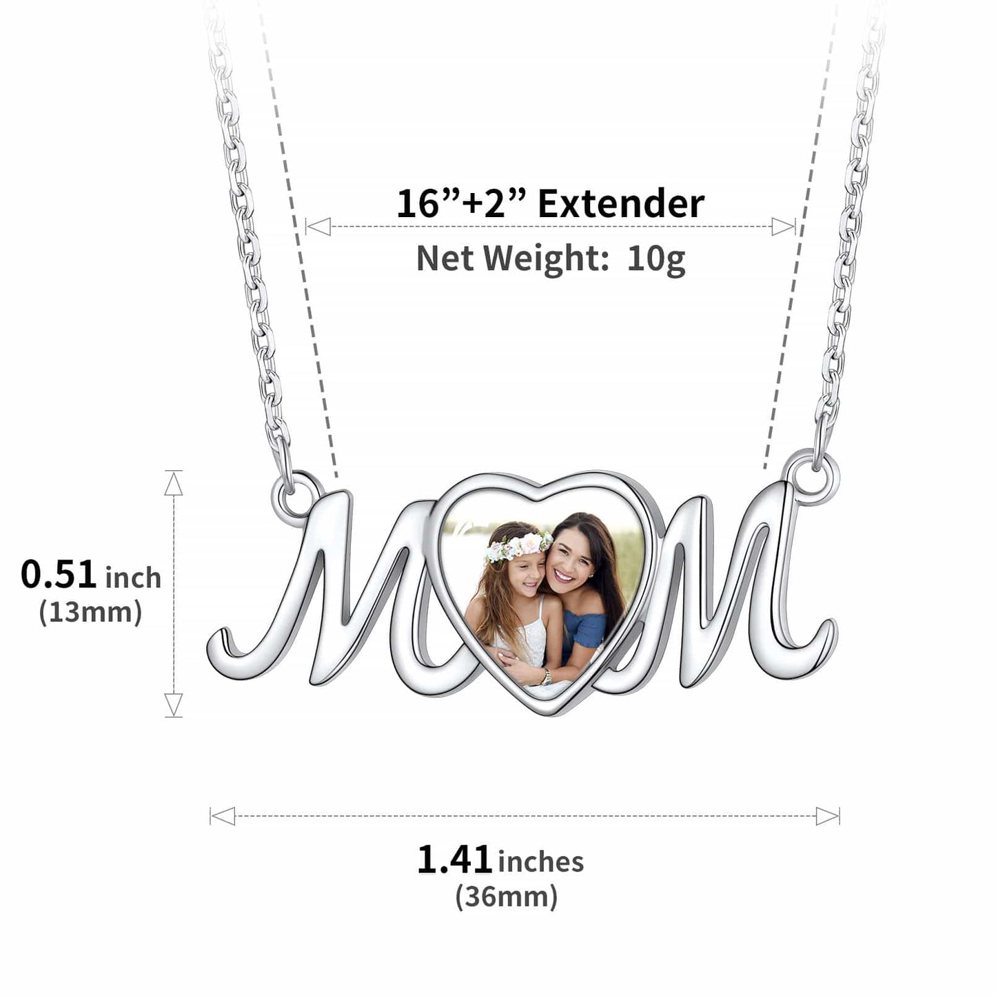 Custom4U Personalized Mom Photo Necklace Size