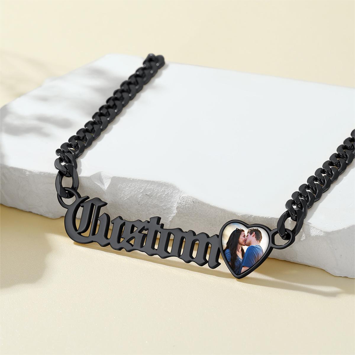 Custom4U Personalized Name Cuban Necklace with Photo Black