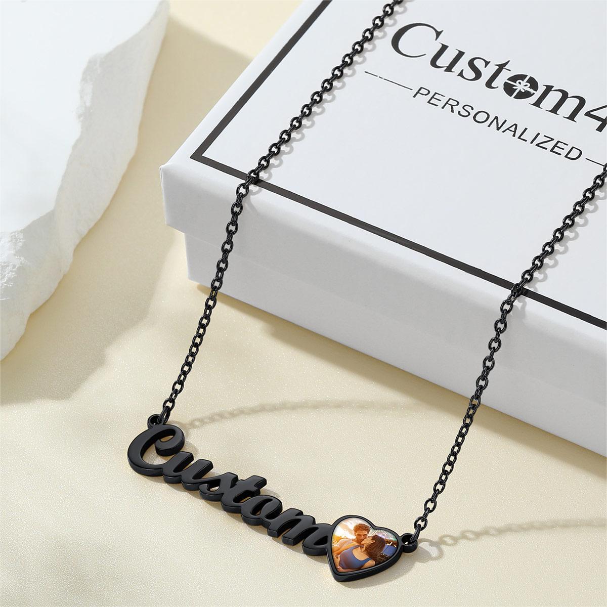 Custom4U Personalized Name Necklace with Photo Black
