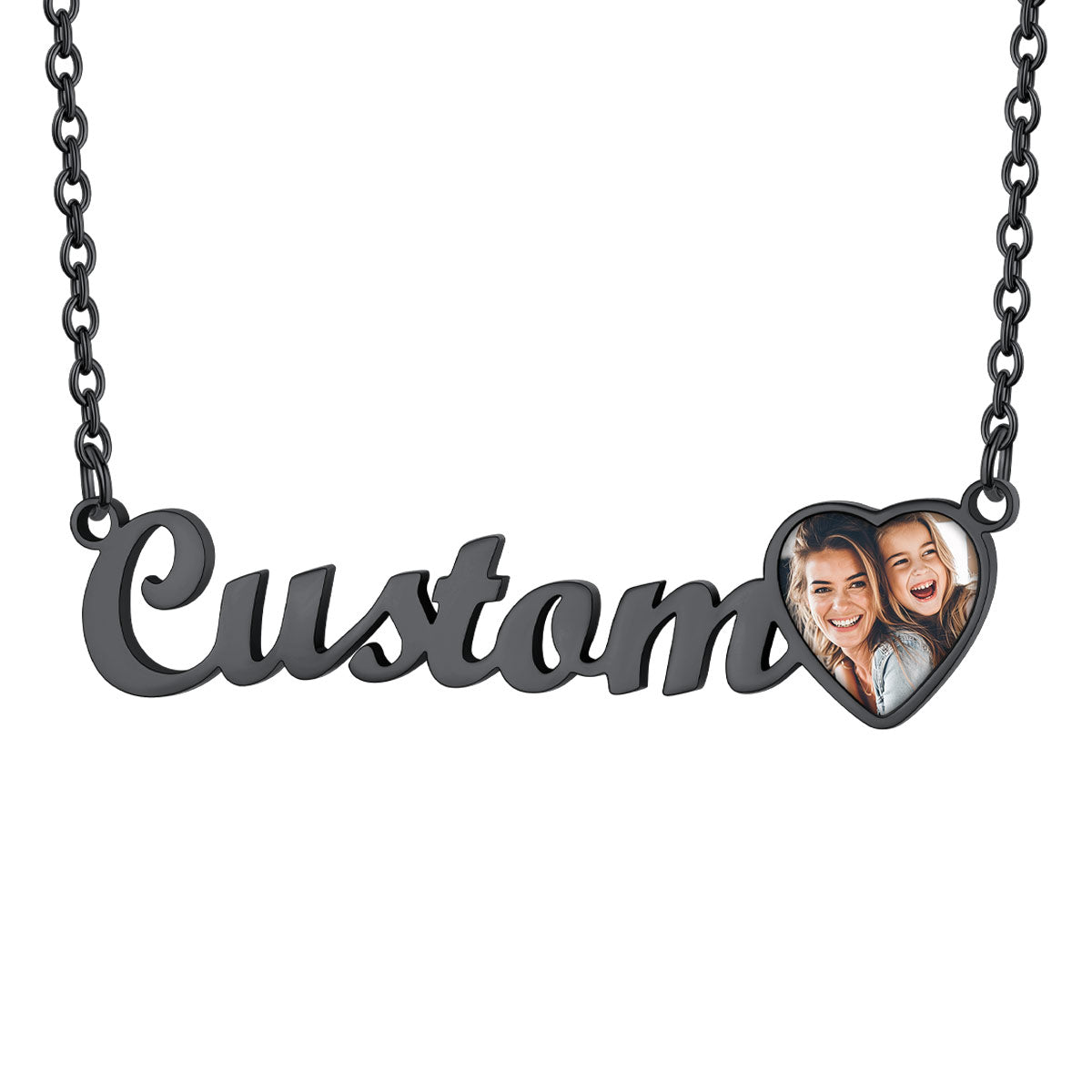 Custom4U Personalized Name Necklace with Photo fo Women Black