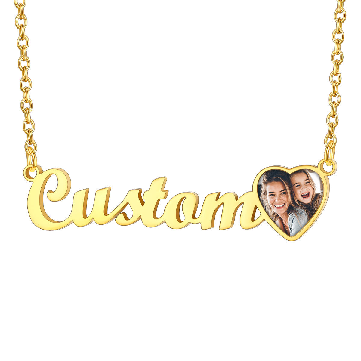 Custom4U Personalized Name Necklace with Photo for Wome Gold