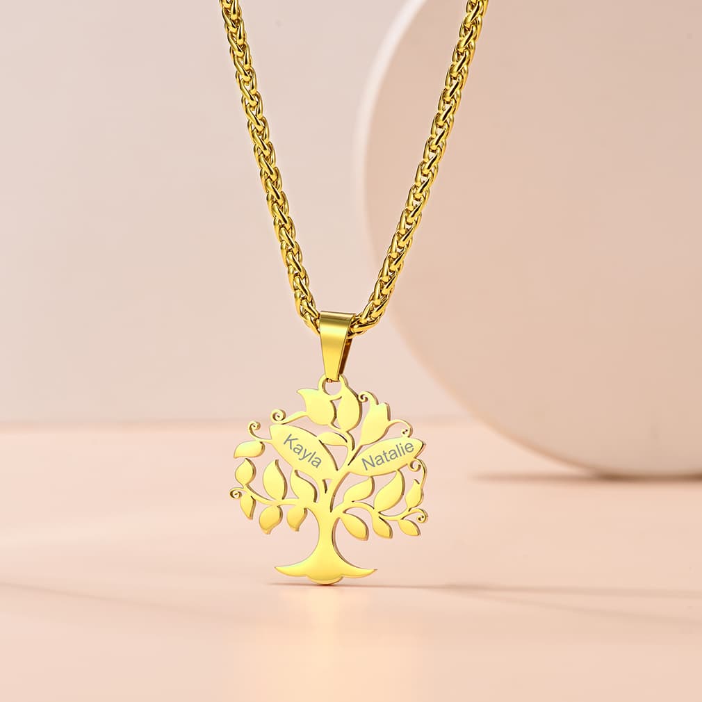 Custom4U Personalized Name Tree of Life Necklace Gold