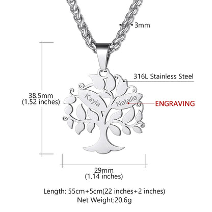 Custom4U Personalized Name Tree of Life Necklace Size