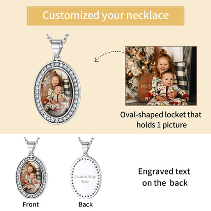 Custom4U Personalized Oval Halo Photo Necklace