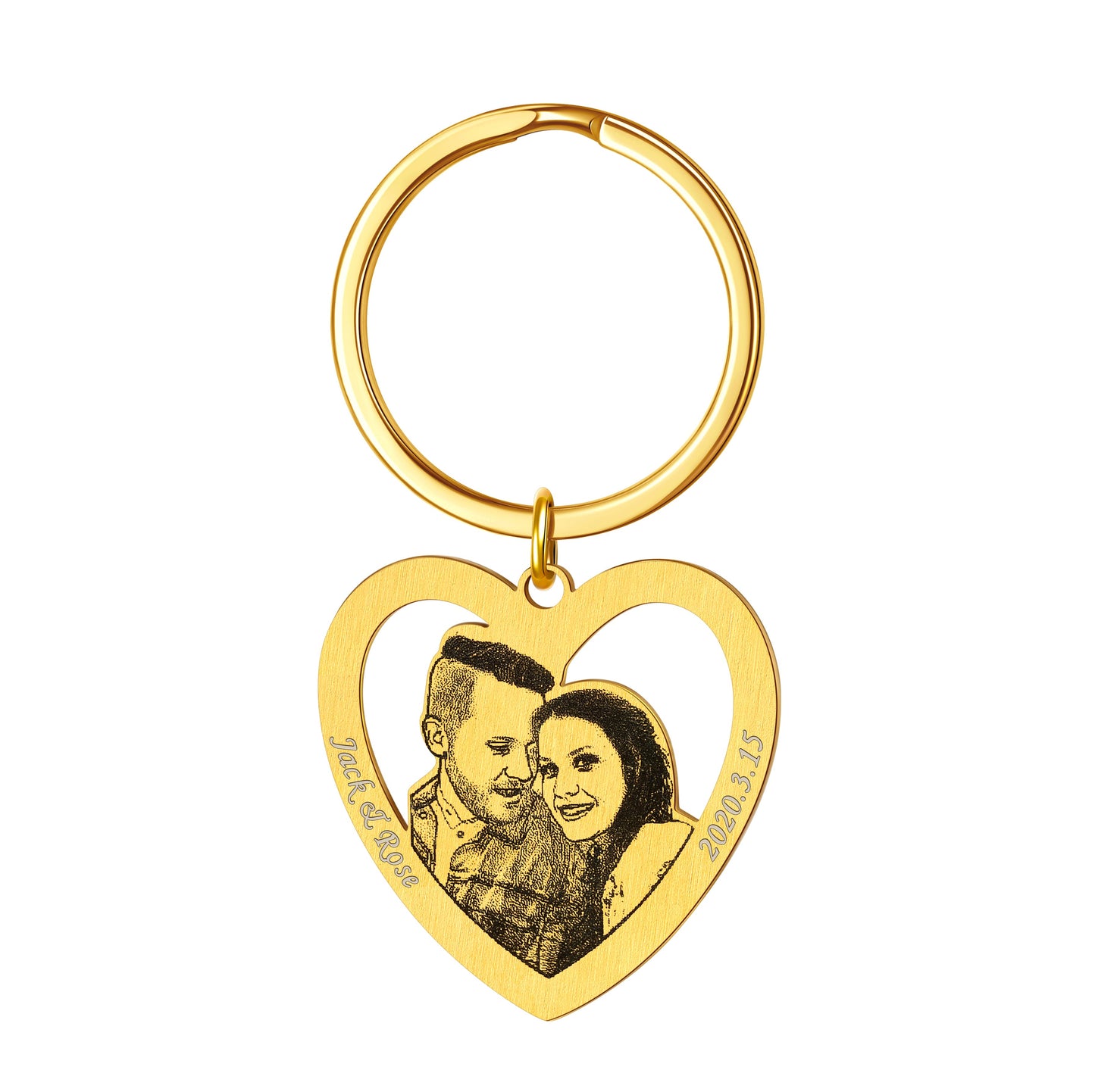 Custom4U Personalized Photo Heart Key Chain Gold