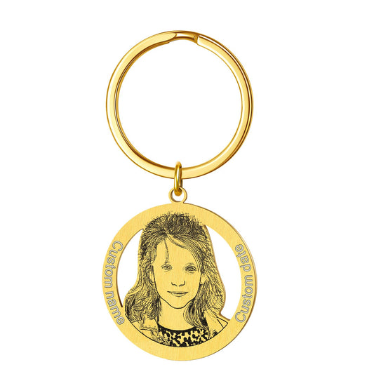 Custom4U Personalized Photo Key Chain with Text Engraved Gold
