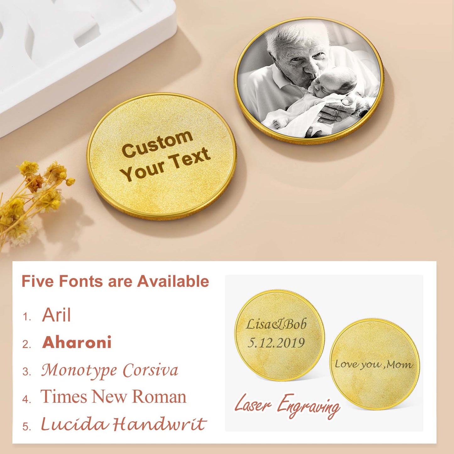 Custom4U Personalized Photo Pocket Coin 5 Font Available