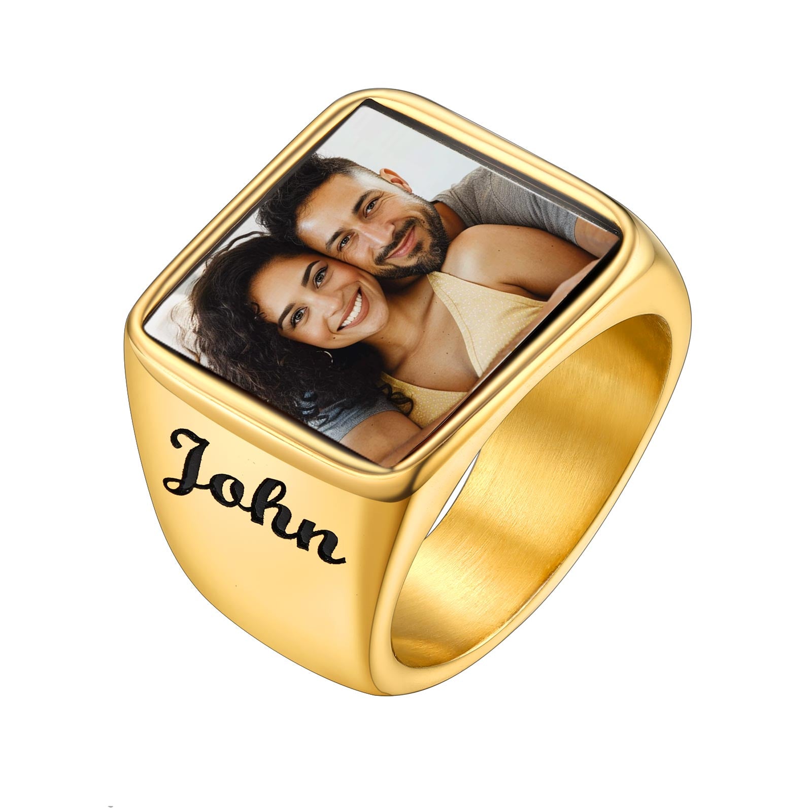Custom4U Personalized Picture Signet Rings with Names Gold