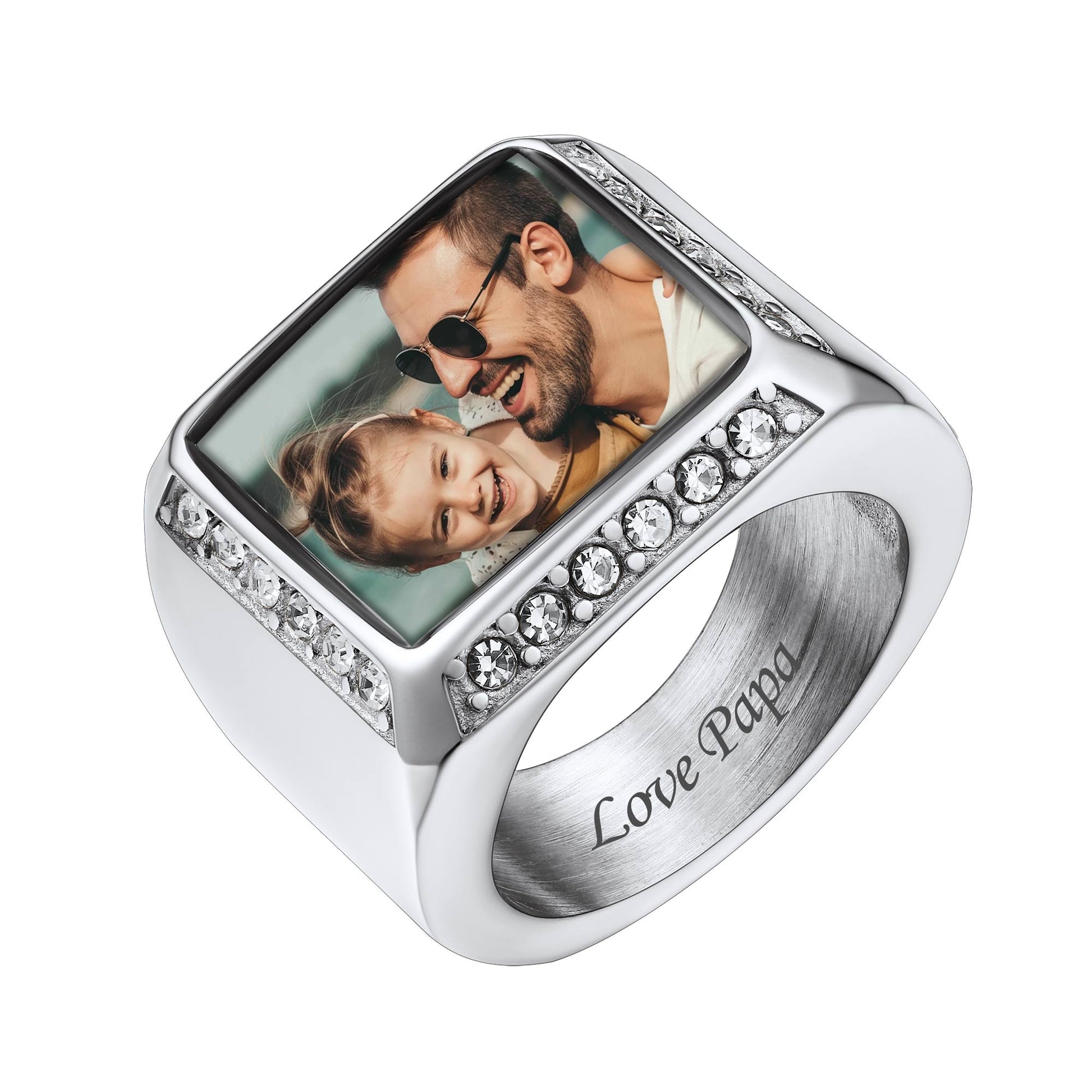 Custom4U Personalized Rectangle Photo Signet Ring With Picture