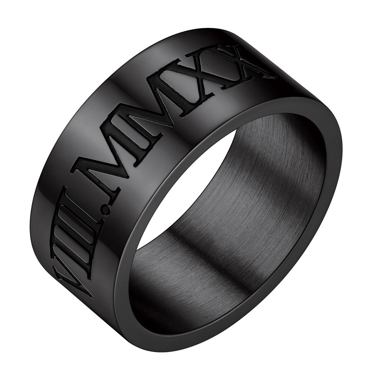 Custom4U Personalized Roman Numerals Band Ring Black