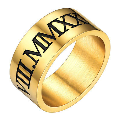 Custom4U Personalized Roman Numerals Band Ring Gold