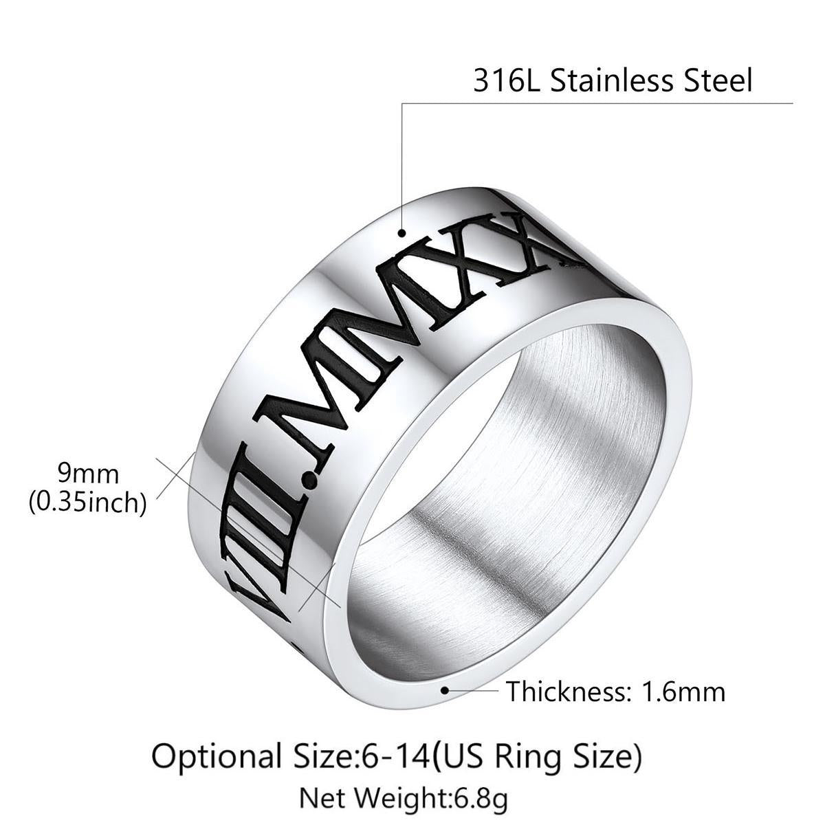 Custom4U Personalized Roman Numerals Band Ring Size