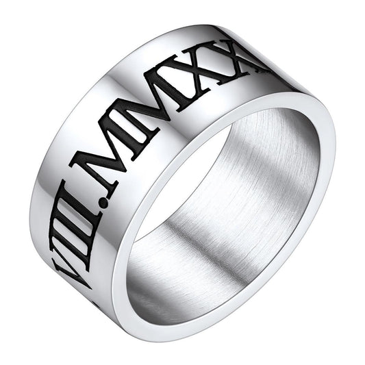 Custom4U Personalized Roman Numerals Band Ring Steel