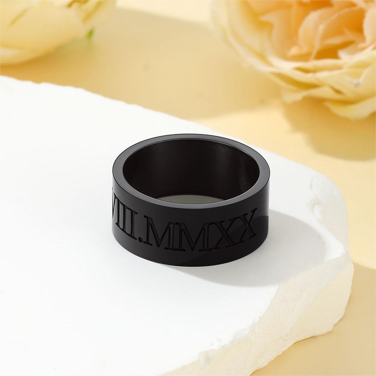 Custom4U Personalized Roman Numerals Ring Black
