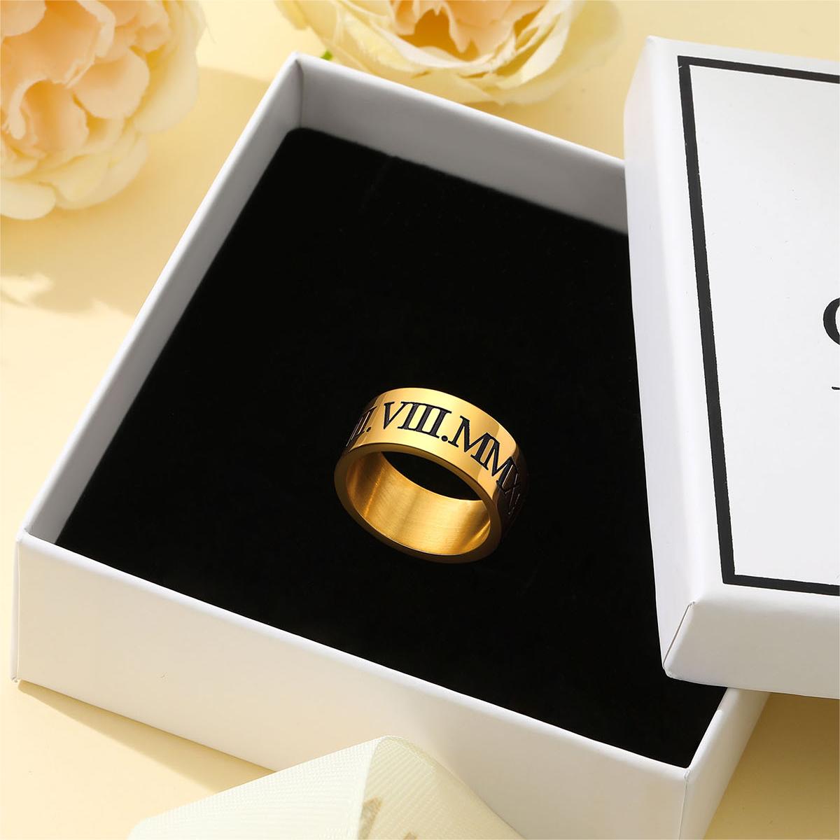 Custom4U Personalized Roman Numerals Ring Gold