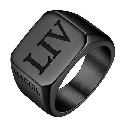 Custom4U Personalized Roman Numerals Signet Ring Black