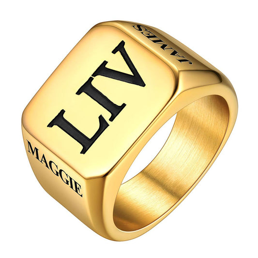 Custom4U Personalized Roman Numerals Signet Ring Gold