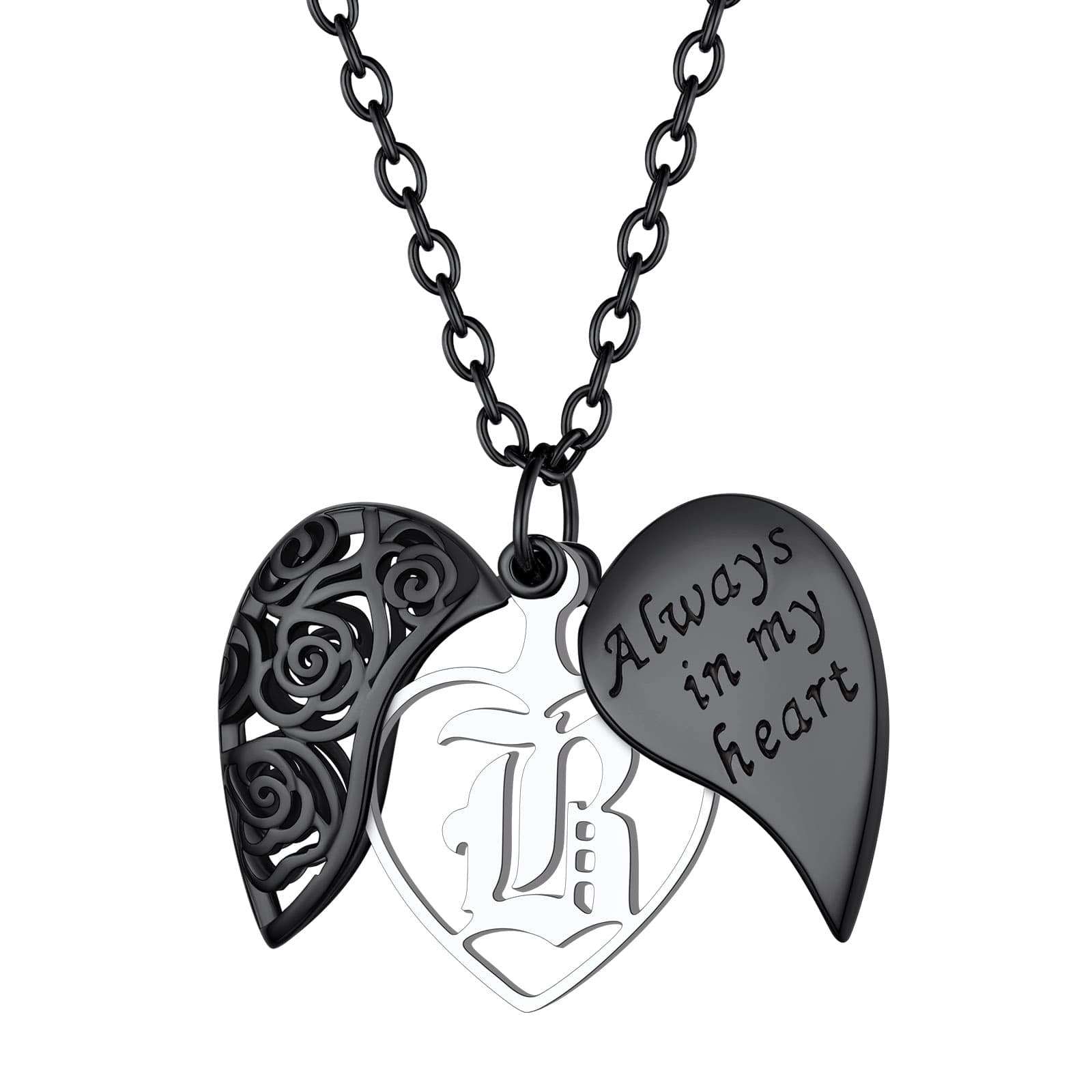 Custom4U Personalized Rose Heart Locket Necklace Black