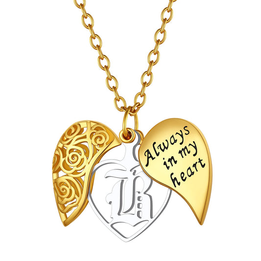 Custom4U Personalized Rose Heart Locket Necklace Gold