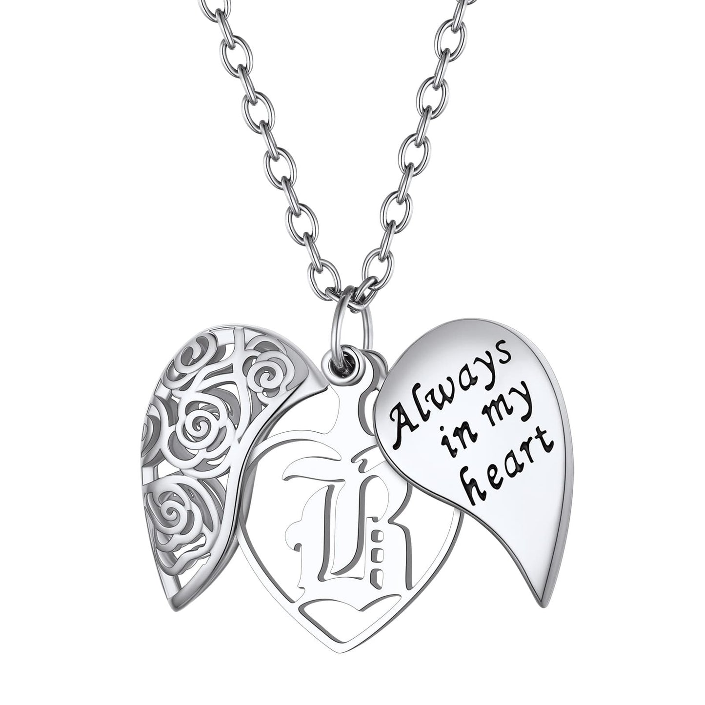 Custom4U Personalized Rose Heart Locket Necklace Steel