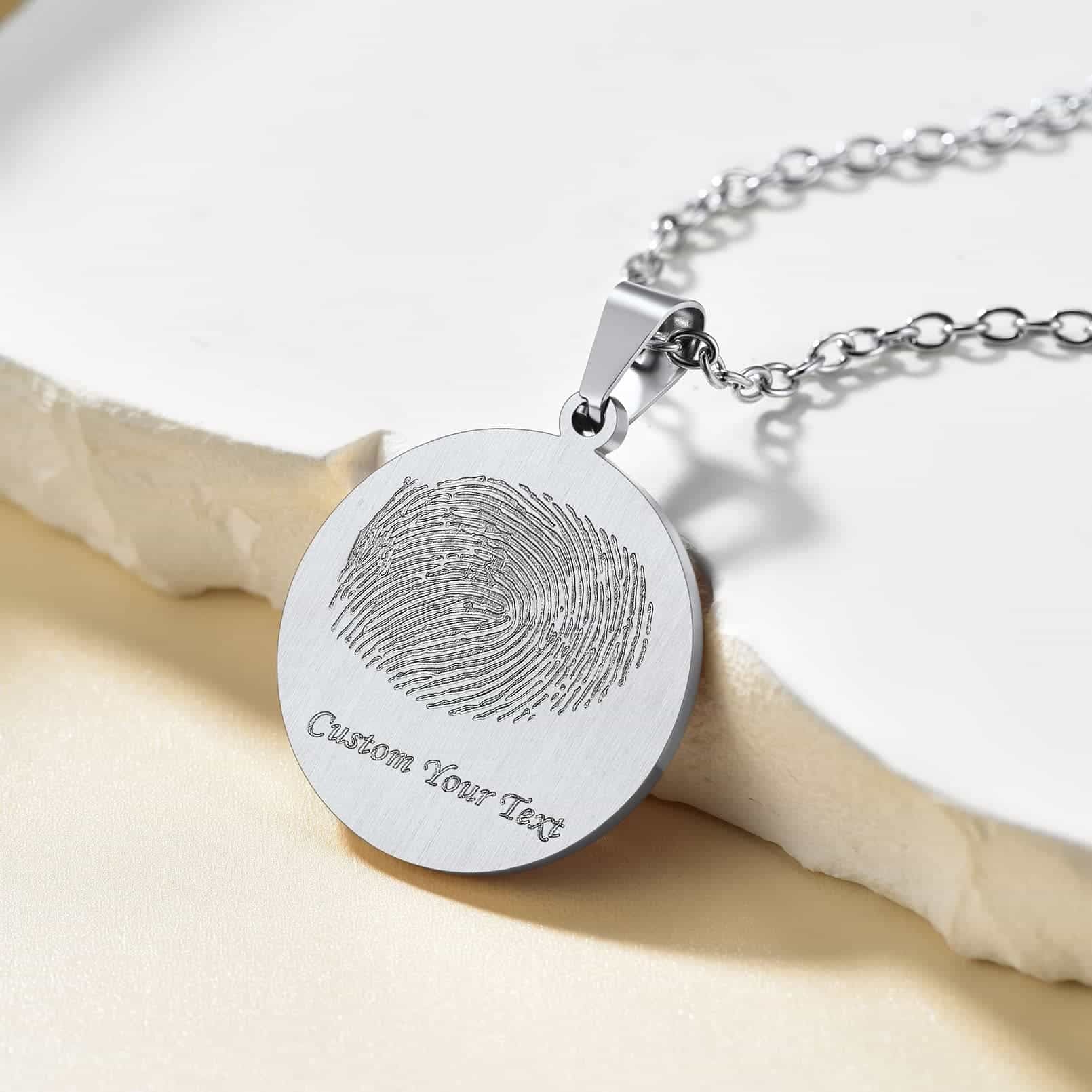 Custom4U Personalized Round Fingerprint Necklace Steel