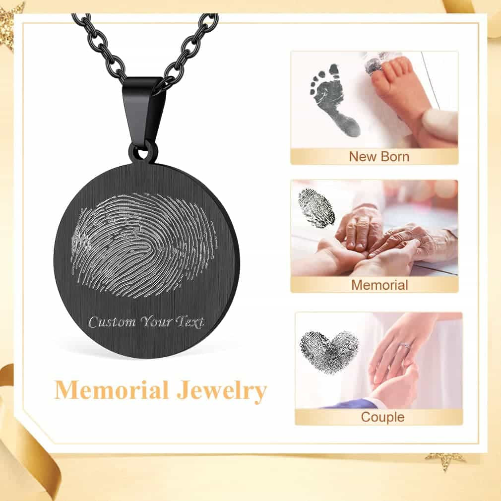 Custom4U Personalized Round Fingerprint Necklace