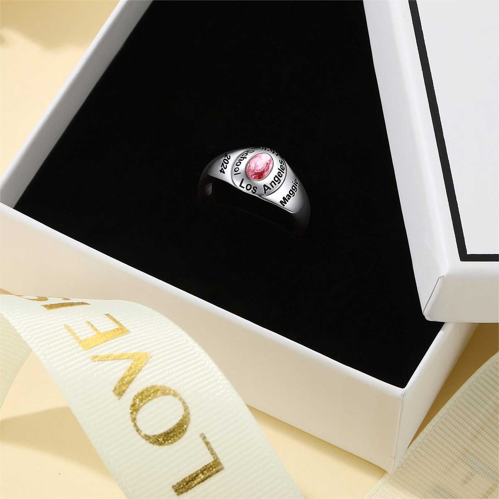 Custom4U Sterling Silver Personalized Birthstone Graduation Ring